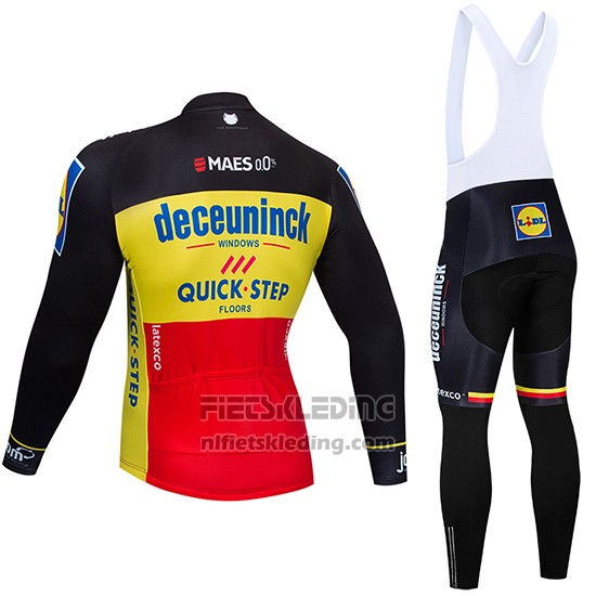2019 Fietskleding Deceuninck Quick Step Zwart Geel Rood Lange Mouwen en Koersbroek